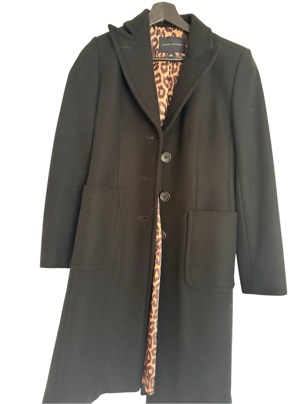 Banana Republic Black Trench Coat with Leopard-Print Lining